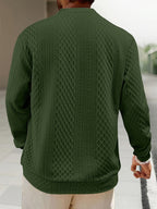 New 3D Jacquard Fabric Henley Shirt - Olive Green