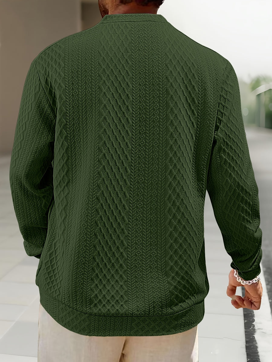 New 3D Jacquard Fabric Henley Shirt - Olive Green