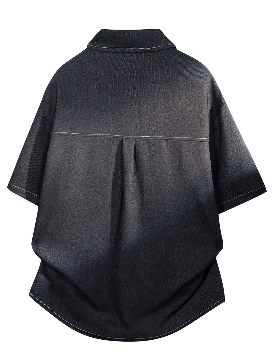Men's Vintage Relaxed Fit Denim Shirt Jacket, Optimized Shoulder Lines to Minimize Dropped Shoulder Flaws for a More Defined Silhouette. The Placket Features Snap Buttons with Precise Stitching for Neat, Sturdy, and Durable Construction - Gray Black