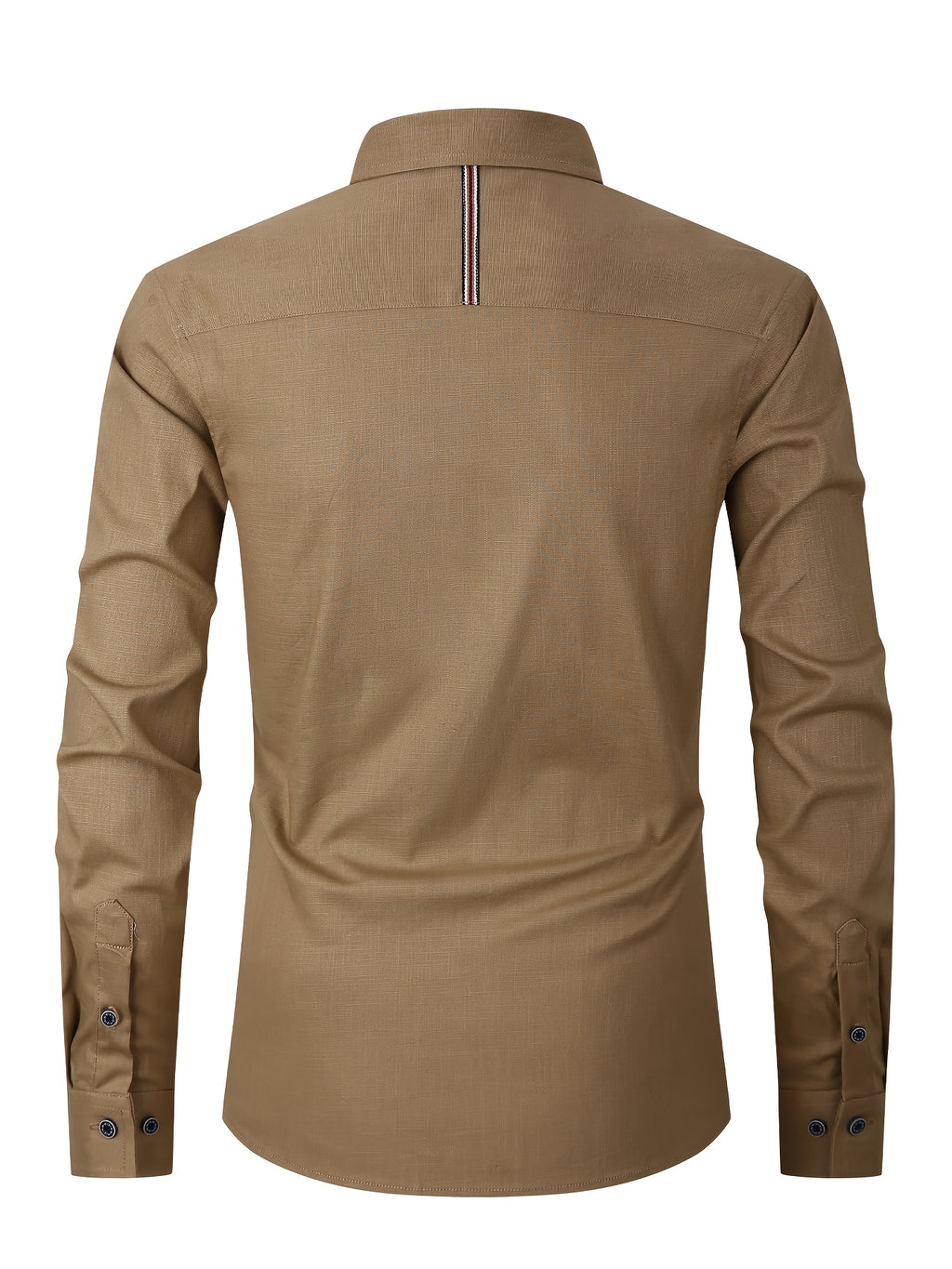 Men'S Casual Shirt, Spring/Autumn Style Linen-Like Collar Long Sleeve Versatile Solid Color Shirt, Minimalist Letter Print on Chest, Slim Fit Slimming Business Casual Top, Youth Daily Commute Versatile Men'S Clothing - Brown