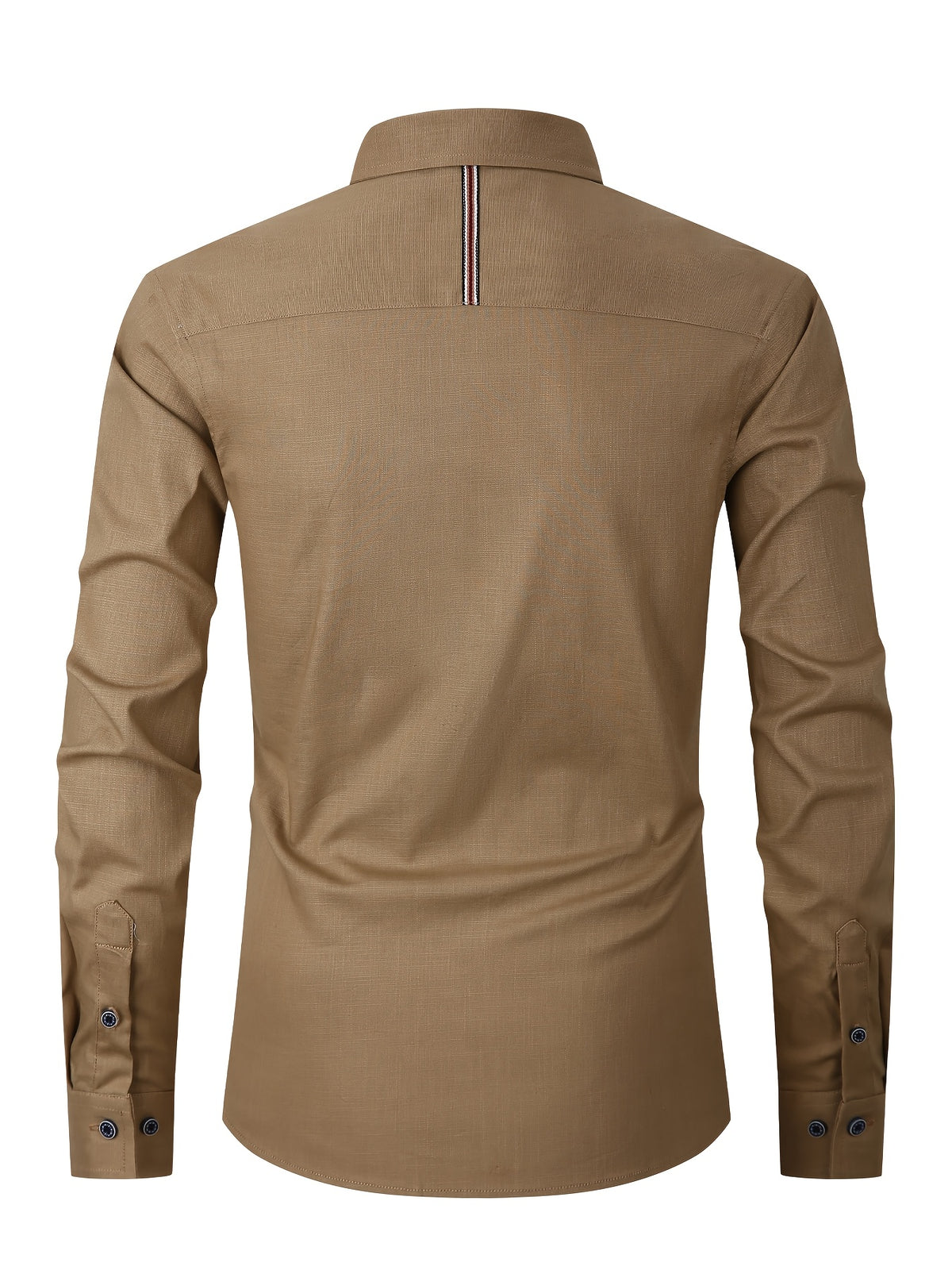 Men'S Casual Shirt, Spring/Autumn Style Linen-Like Collar Long Sleeve Versatile Solid Color Shirt, Minimalist Letter Print on Chest, Slim Fit Slimming Business Casual Top, Youth Daily Commute Versatile Men'S Clothing - Brown