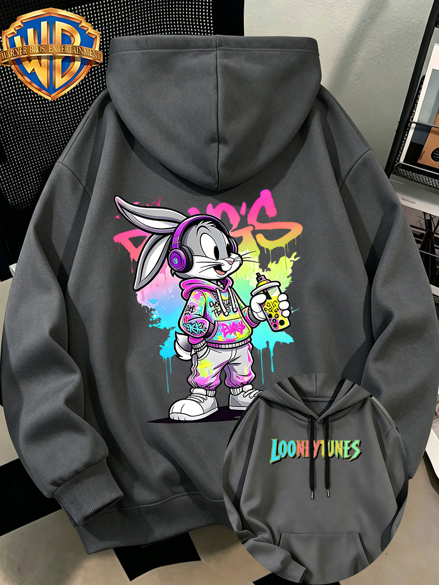 WB Men's. Official Licensed Hooded Sweater Hoodie - & Eight Treasure Tea Print, Loose Fit Pullover Pocket Hood, Machine Washable Sweater Suitable for Autumn Winter Casual Wear, Daily Outfits - Dark Gray