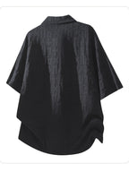 Men'S Summer Jacquard Textured Short Sleeve T-Shirt, Premium Casual Loose Top - Black