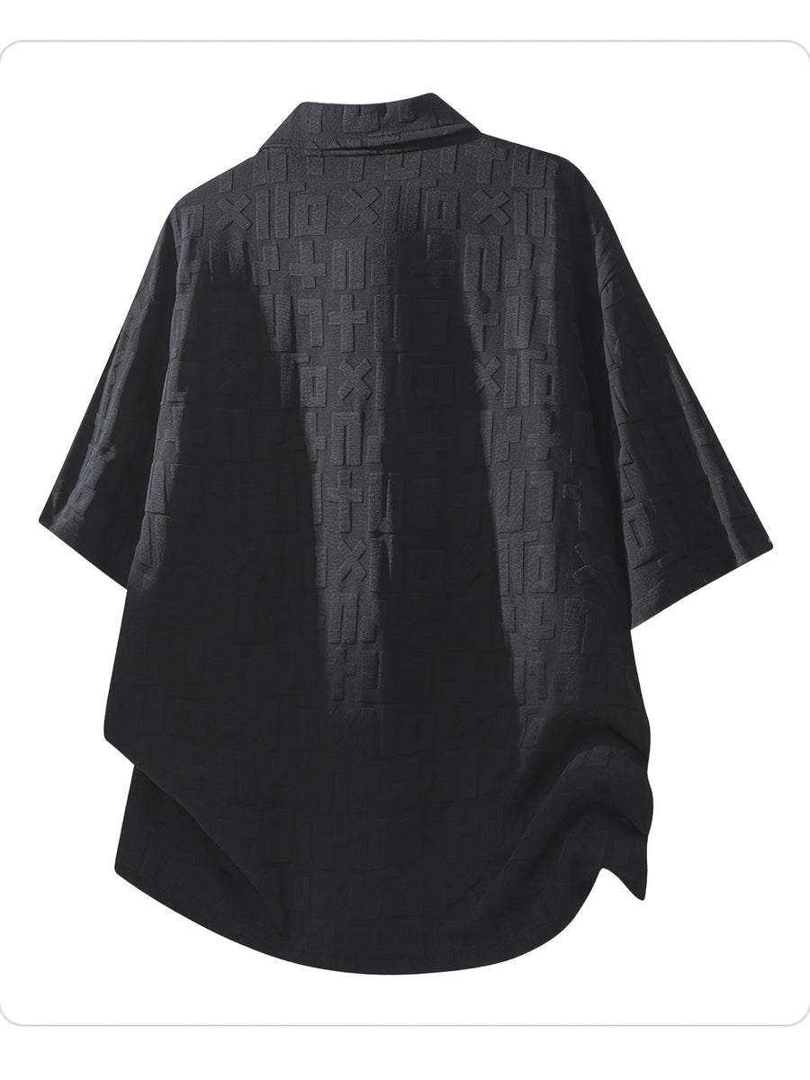 Men'S Summer Jacquard Textured Short Sleeve T-Shirt, Premium Casual Loose Top - Black