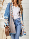 2024 European And American Autumn And Winter New Ethnic Style Printed Long-Sleeved Sweater Cardigan Coat Women - Peacock Blue