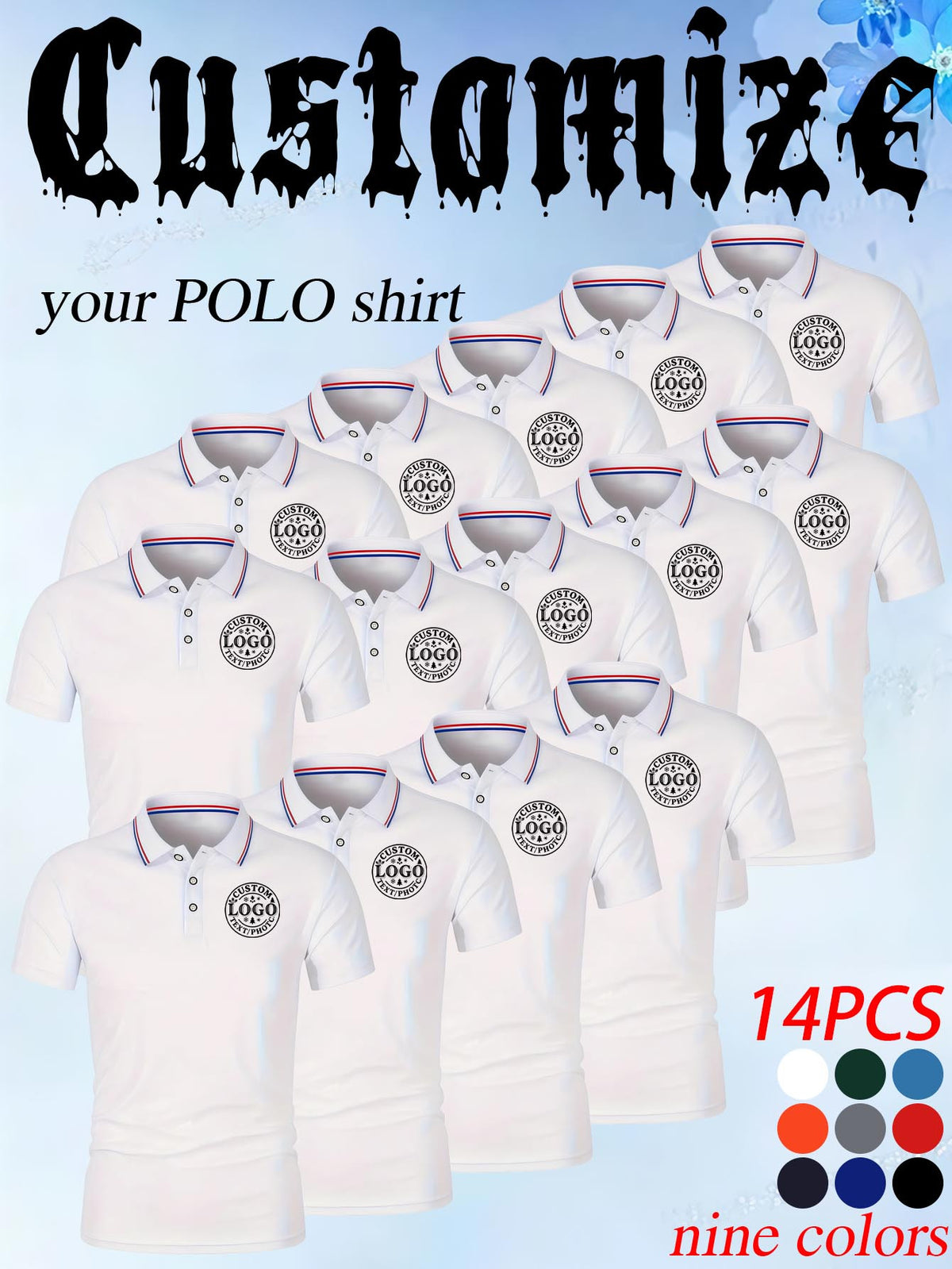 14pcs Classic Solid Color Men'S Polo Shirts, Breathable Lapel High Quality Shirts Casual Fashion Sport - White