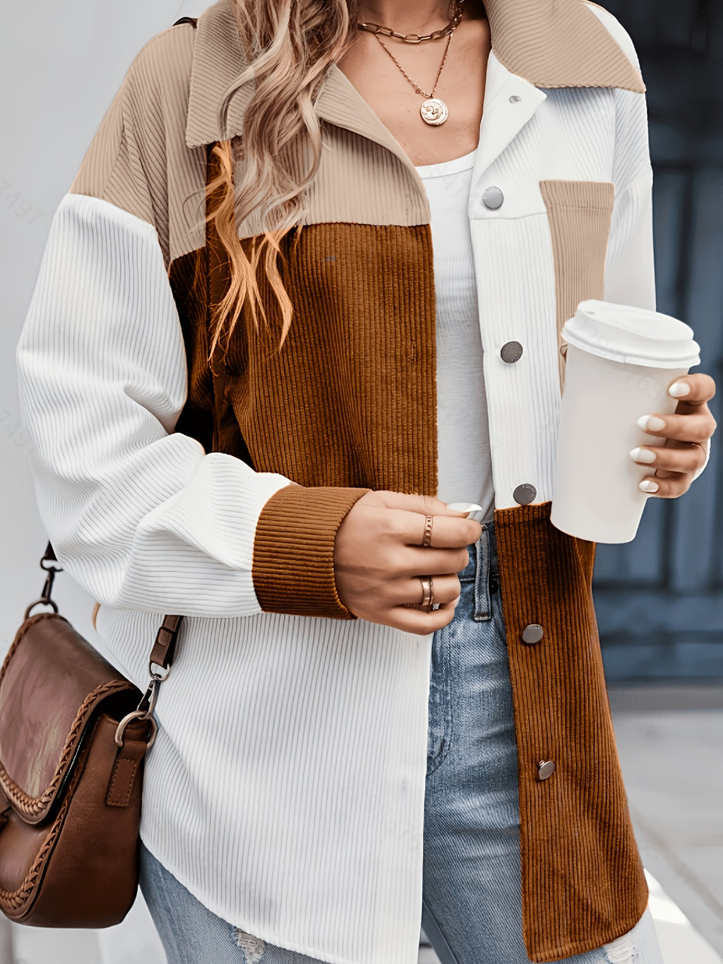 Women'S New Casual Contrast Off-Shoulder Long Sleeve Regular Jacket, Suitable for Spring And Autumn - Mixed colors