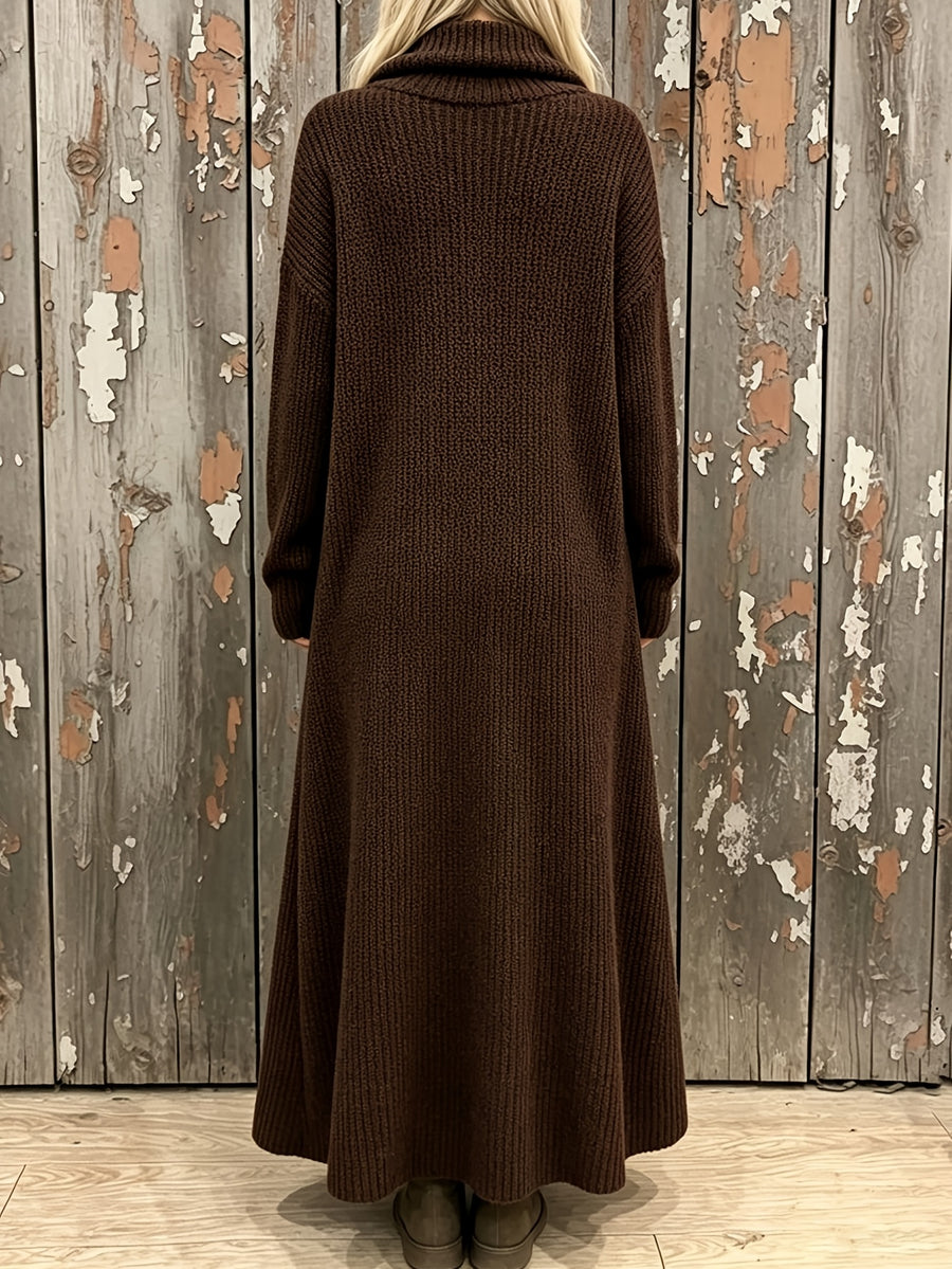 Plus Size, MVQH Women's Plus Size Vintage Slouchy Collar Dress - Oversized Loose Fit Dress with Stack Neck, Soft Warm Long Dress Suitable for Daily Commuting,, Office, Machine Washable Winter Dress - Brown