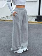 Women's Jogging Pants, Elastic-waistband Wide-leg Casual Pants with Side Pockets, Light Gray Athletic Sweatpants, Suitable for Daily and Formal Wear, Machine-washable Non-sheer Fabric, Joggers, Comfortable Clothing, Medium Stretch - Light Grey