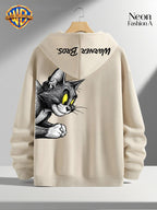 1pc Warner Bros. Cartoon Classic Couple's Sweatshirt, Unisex Long-Sleeve Top with Playful WB Anime Character Action Print on the Back, Trendy, Fashionable, Versatile, Streetwear, Comfortable, and Casual Outerwear, Chinese National Trend - Men-Apricot
