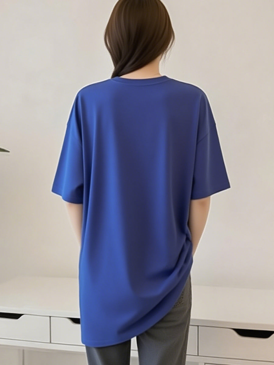 2G1005 M-2XL T Shirt Women Crop Top Clothes Women Fashion T-shirt Casual T-shirt Korean Style Internet Oversize Celebrity Round Neck Large T Shirt Ladies Versatile Basic Essentials Leisure Men And Women - Blue