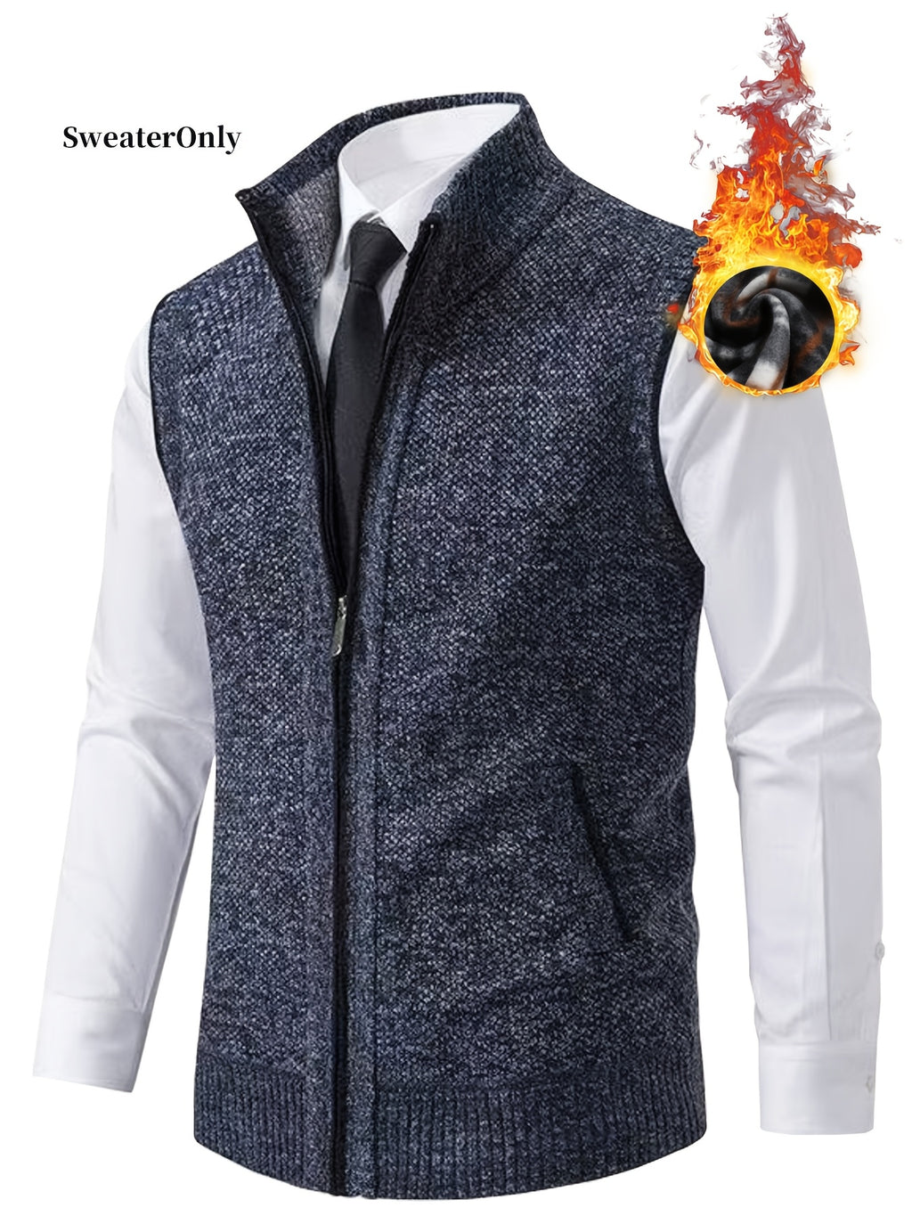 Men'S Knitted Zipper Cardigan Vest Sweater with Pockets - Slate Grey