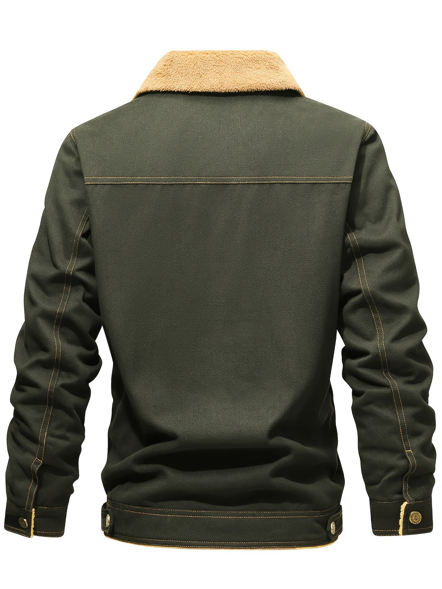 Men'S Thickened Fleece Jacket for Autumn And Winter, Stylish British-Style Warm Coat, Trendy -Inspired Outerwear - fern green