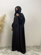 Fashionable Muslim Batwing Sleeve Hooded Abaya Casual Hooded Dress - Black