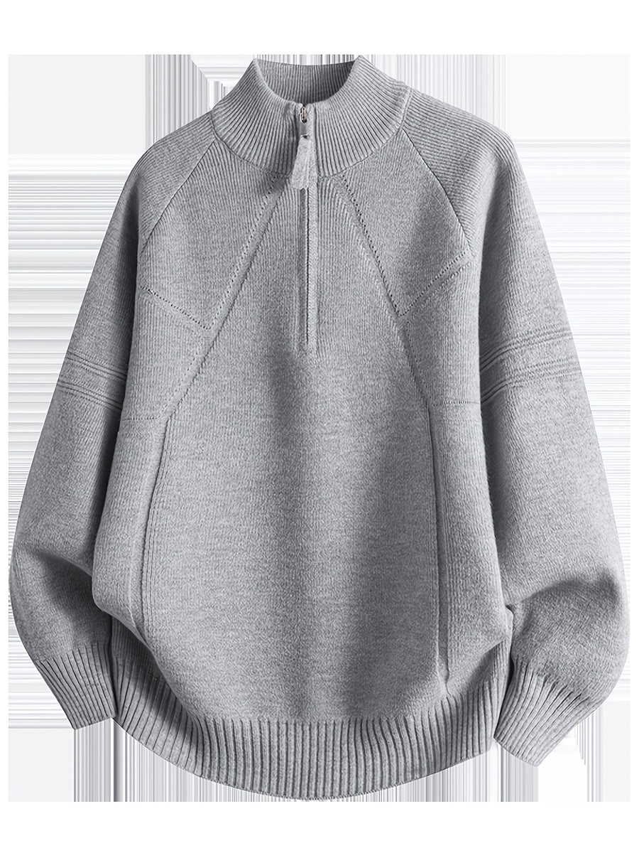 Men's Autumn/Winter Half-Zip Stand Collar Sweatshirt, Stylish and Versatile for a Well-Put- Together Look - Light Grey