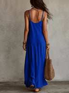 Women'S Spaghetti Strap Maxi Dress, V-Neck Loose Flowing Long Dress, Bohemian Casual Beach Vacation Summer Beach Dress - Royal Blue