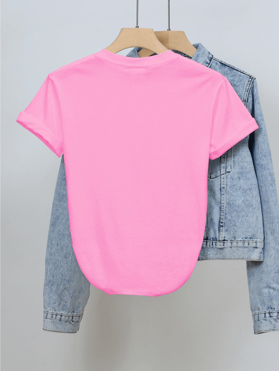 Disney Licensed Women'S Popular Printed Graphic T-Shirt Featuring Mickey And Minnie in a Trendy Street Style. This Short-Sleeve, Round-Neck Tee Has Multiple Prints on The Sleeves - Pink