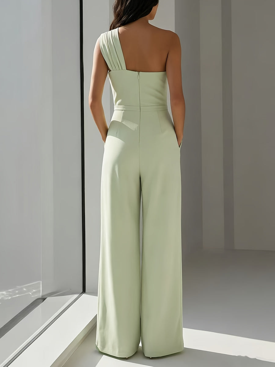 YL25053 Elegant Style Spring/Summer Off-Shoulder Solid Color Jumpsuit with Long Pants - Green