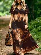 Plus Size, Plus-size Women's V-neck Dress for Spring/summer, Bohemian Style, Comfortable and Lightweight, Perfect for Beach Vacations, Fashionable and Versatile - Black