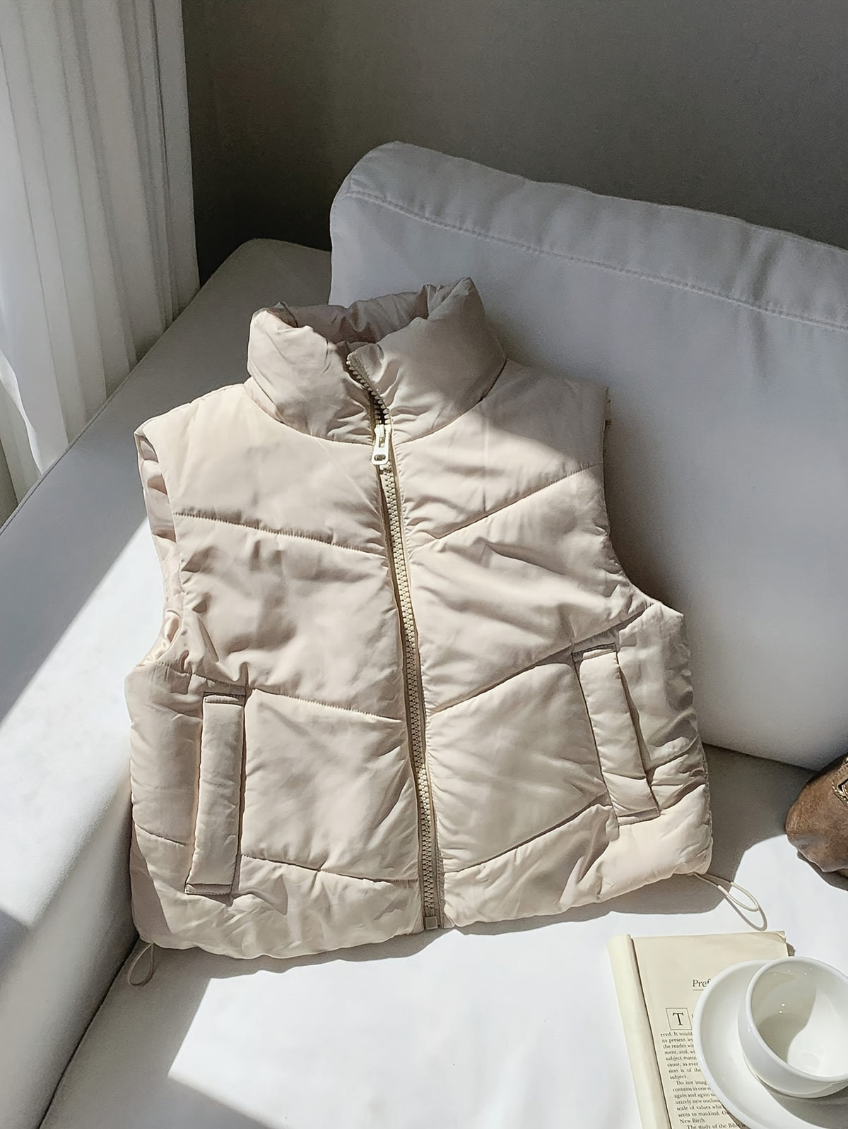Women's Casual Vest Winter Jacket Zipper Autumn/Winter Vest Outerwear - Apricot