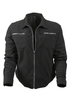 Men's Casual Long Sleeve Shirt Autumn Winter Solid Color Corduroy Zip-Up Jacket Vintage Style Top - Black