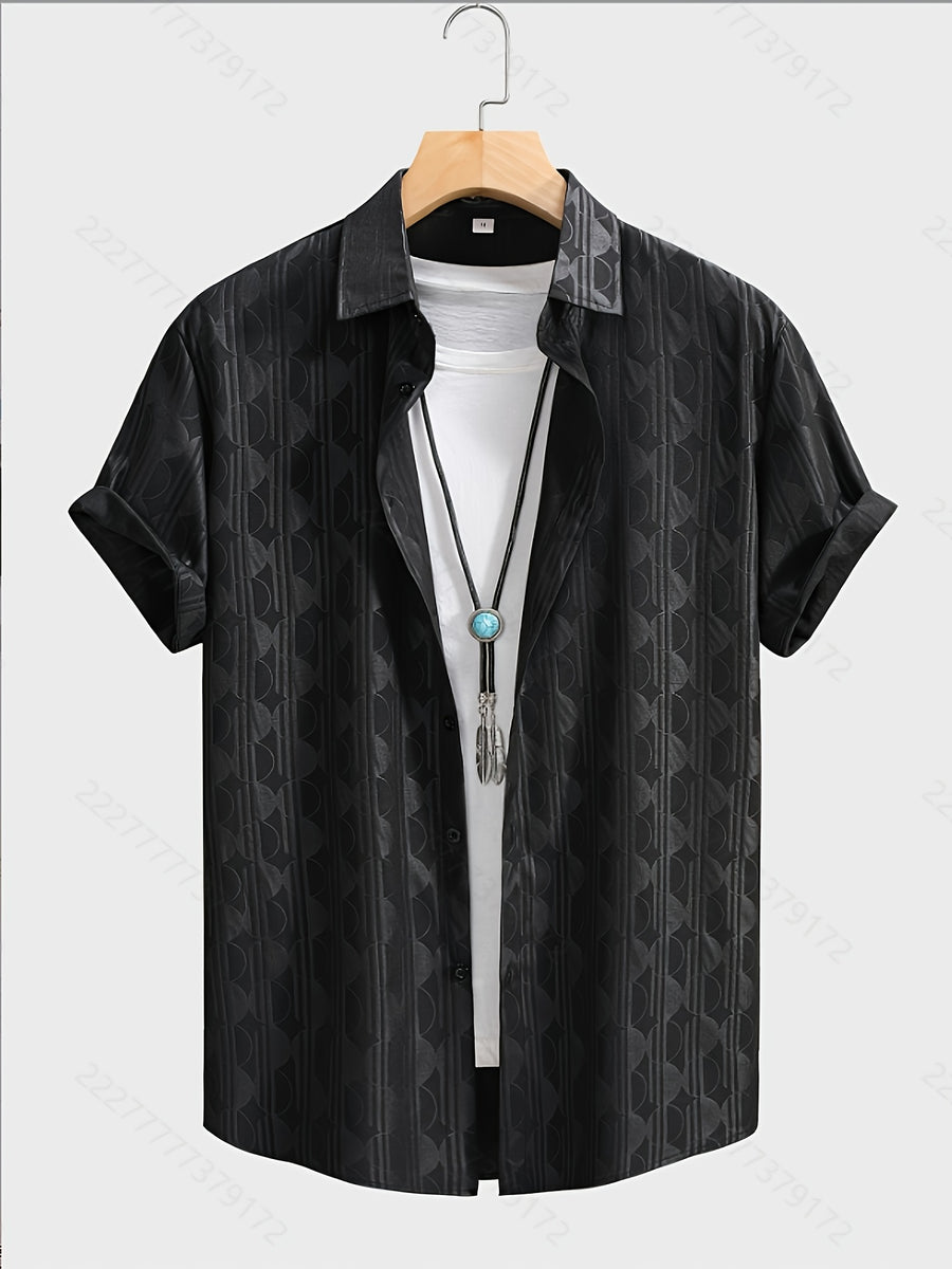Summer Men's Casual Fashion Embossed Short Sleeve Shirt, Chinese Size, Please Check The Size Guide Carefully - Charcoal Black