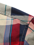 2026 Spring/Autumn New Style Lapel Checkered Short Shirt Men'S Trachten Shirt American Casual Men'S Trendy Fashion All-Match Outdoor Long Sleeve Shirt - Red Grid