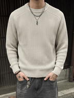 ANDREILEE Apricot Winter Men'S Loose Casual Round Neck Pullover Solid Color Casual Basic All-Match Knit Sweater Long Sleeve Top - Apricot