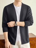 Men's Open Front Cardigan Long Sleeve V Neck Lightweight Solid Color Outerwear Casual Business Layering Jacket for Daily Wear - Grey