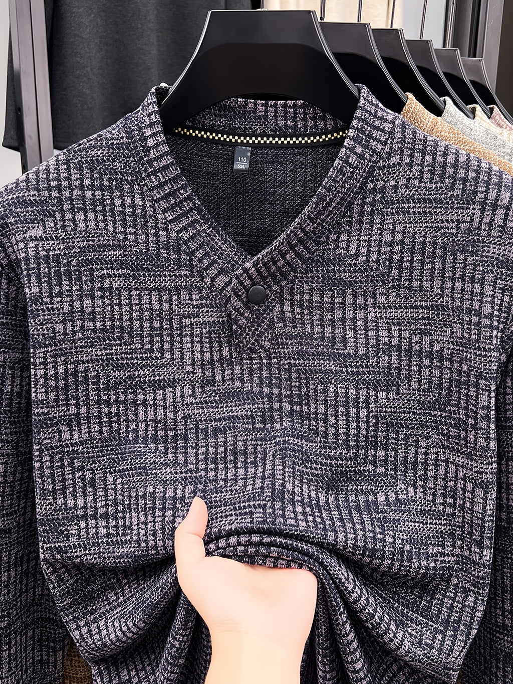 New Men's Long-Sleeve Warm Fashionable Versatile Knit Sweater - Purple