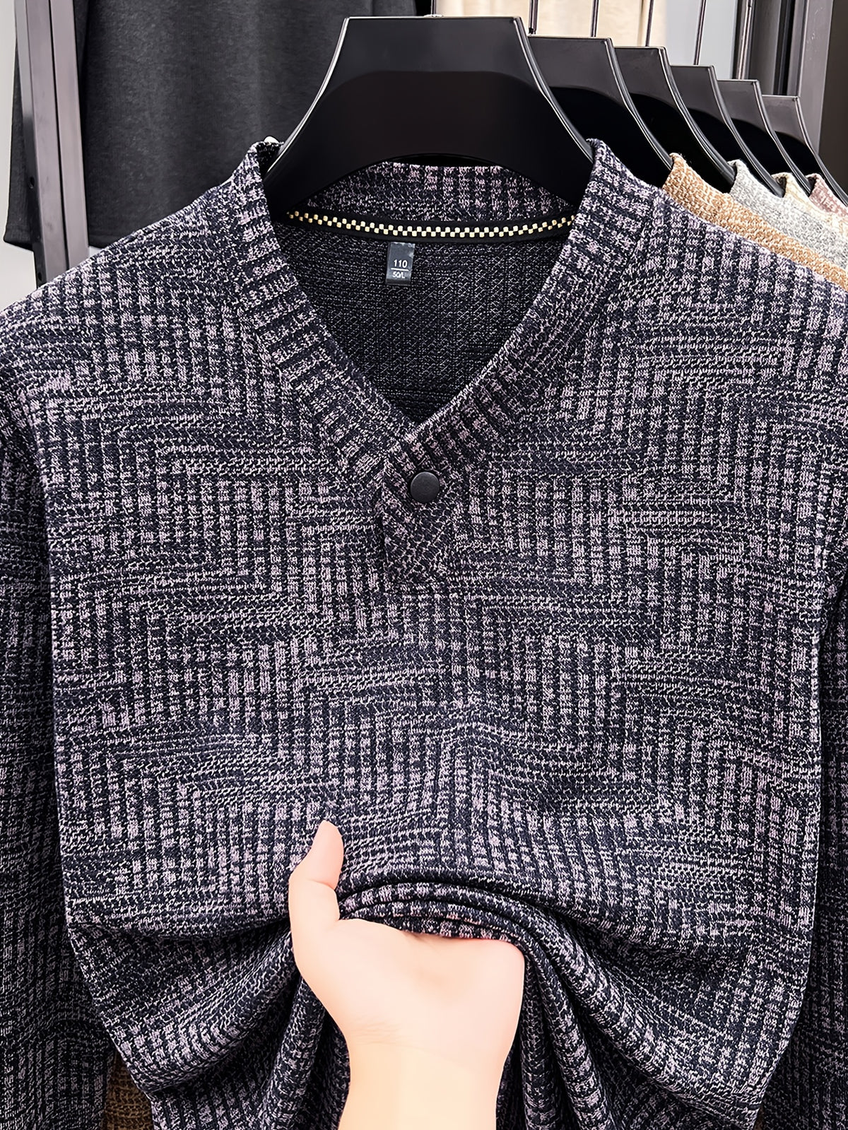 New Men's Long-Sleeve Warm Fashionable Versatile Knit Sweater - Purple