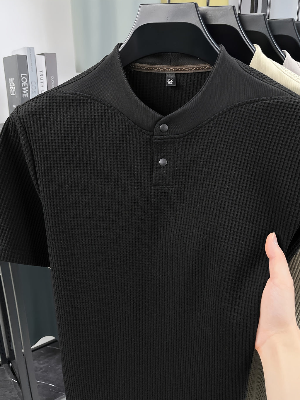 New Summer Style Men's Short-Sleeve Polo T-Shirt with Small V-Neck and Two-Button Placket, Fashionable and Versatile Sporty Casual Men's Apparel, Skin-Friendly, Comfortable, Stylish, Slimming, and Breathable, HF66180 - Black