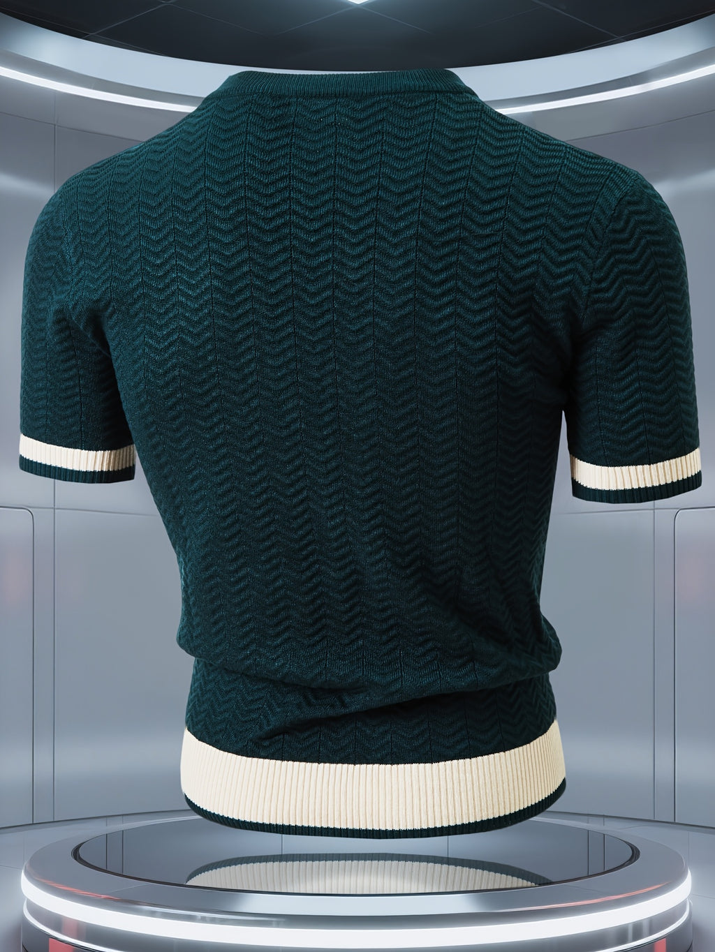 Men's Knit Short Sleeve Sweater, Heavy Craft Wave Jacquard Slimming Vertical Stripes, Stylish Trendy Thermal Base Layer, Thick Half Sleeve for Spring Autumn Winter, High-Quality Pullover, Can Be Worn Alone or as a Base Layer - Dark Green