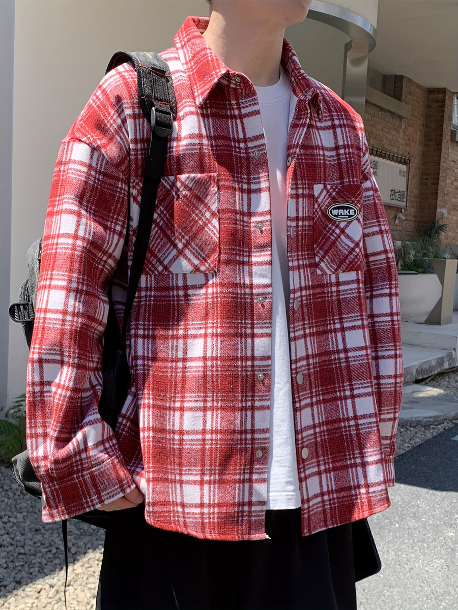 23420 Men'S Fashion Casual Plaid Small Fragrant Style Long Sleeve Shirt - Burgundy