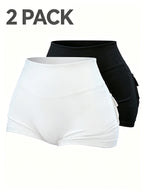 2-Pack Women'S High-Waist Lifting Shorts with Pockets, Stretch Tummy Control Scrunch Booty Shorts Casual Shorts - Black+Light White