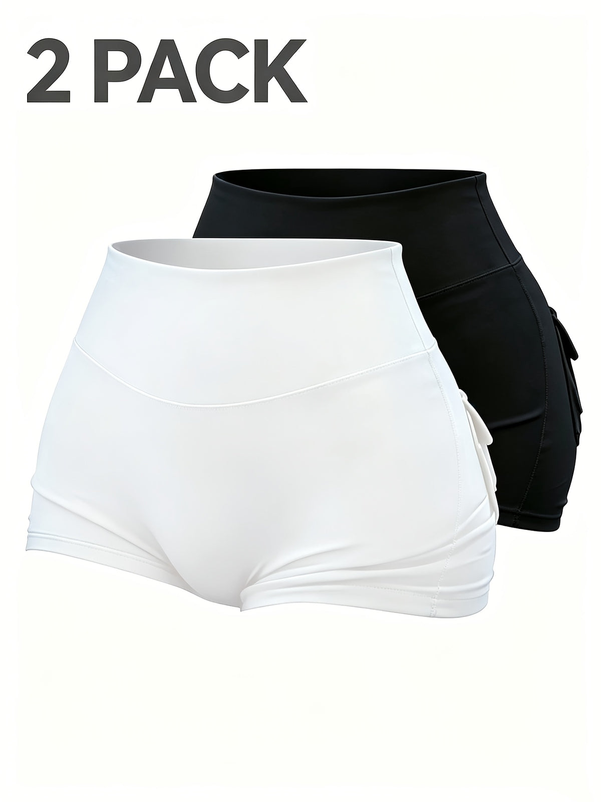 2-Pack Women'S High-Waist Lifting Shorts with Pockets, Stretch Tummy Control Scrunch Booty Shorts Casual Shorts - Black+Light White