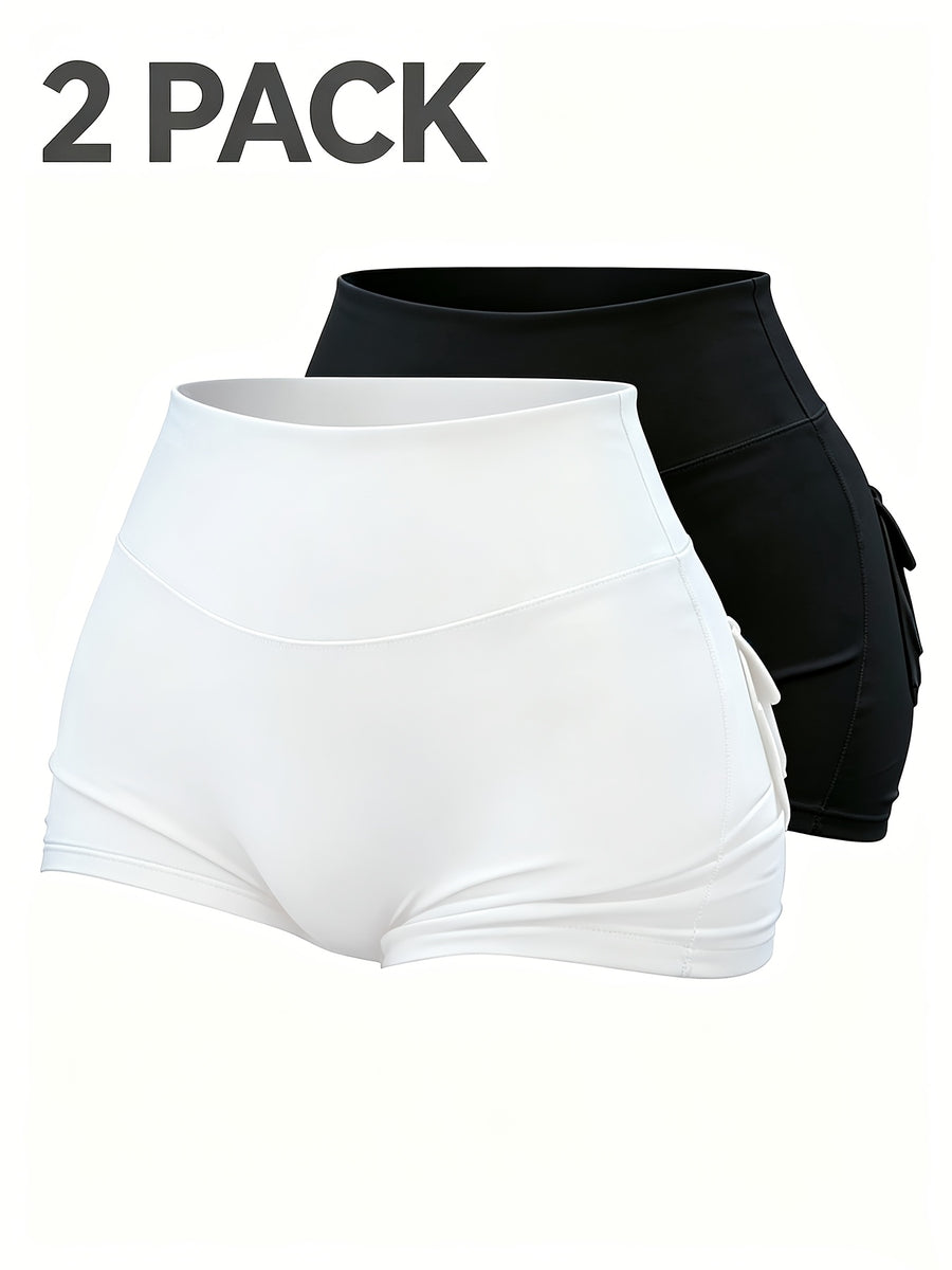 2-Pack Women'S High-Waist Lifting Shorts with Pockets, Stretch Tummy Control Scrunch Booty Shorts Casual Shorts - Black+Light White