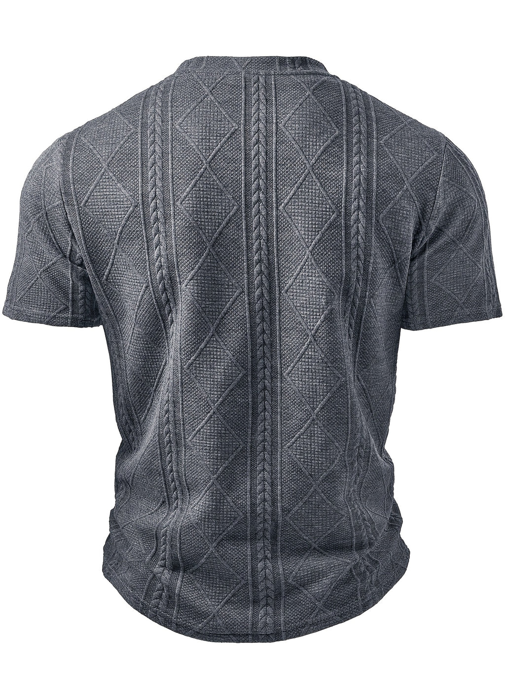 Men's Fashion Top, Spring/Summer Outdoor Casual Textured Jacquard Fabric, Round Neck Single-Breasted Button Henley Shirt with Patch Pocket and Short Sleeves - Dark Gray