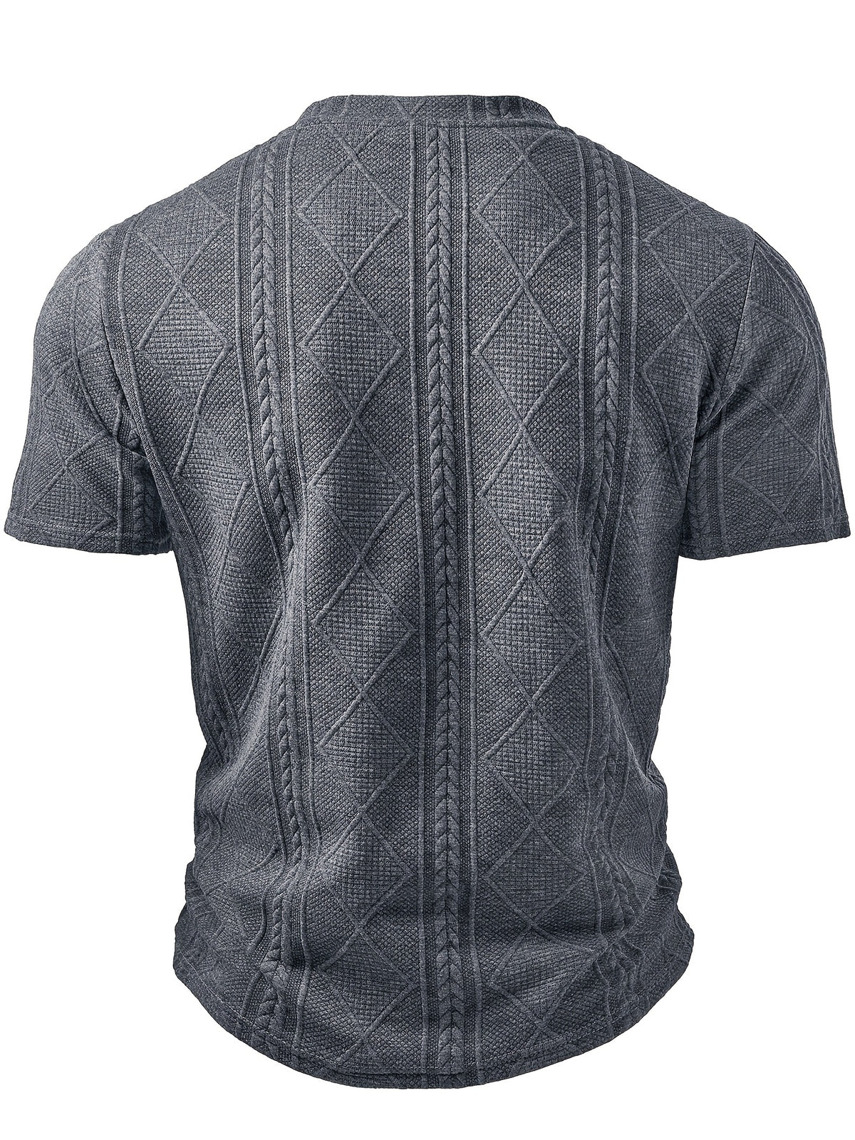 Men's Fashion Top, Spring/Summer Outdoor Casual Textured Jacquard Fabric, Round Neck Single-Breasted Button Henley Shirt with Patch Pocket and Short Sleeves - Dark Gray