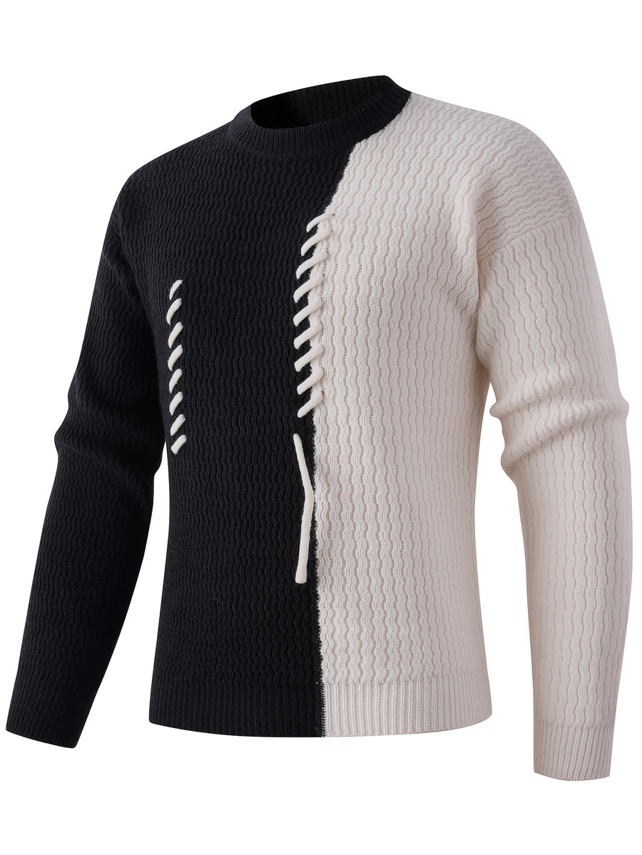 Autumn Winter Thick Knit Sweater Men'S Youth Casual Base Warm Trendy Top - Black