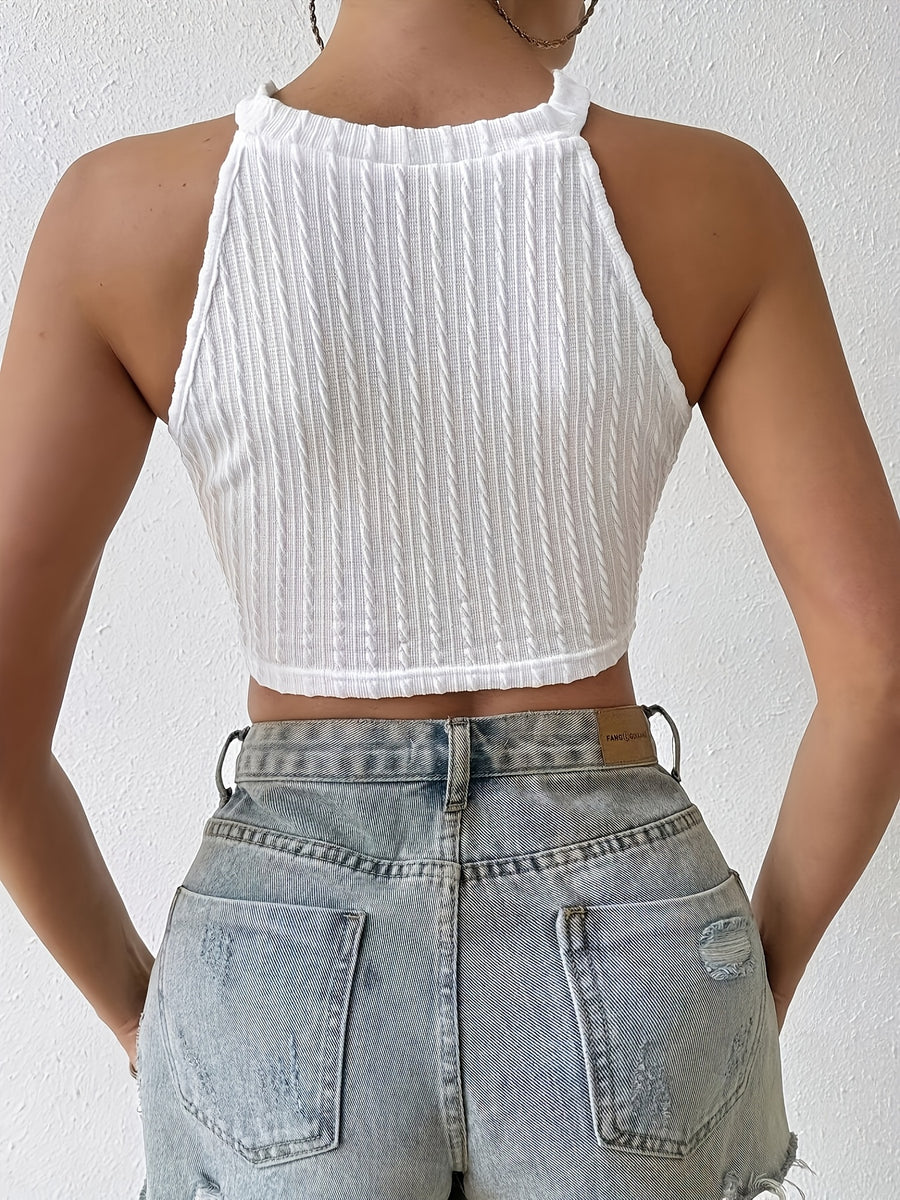 New Spring/Summer Women's Fashion Elegant Fringe Vest, Cropped Slim-Fit Crop Top - White