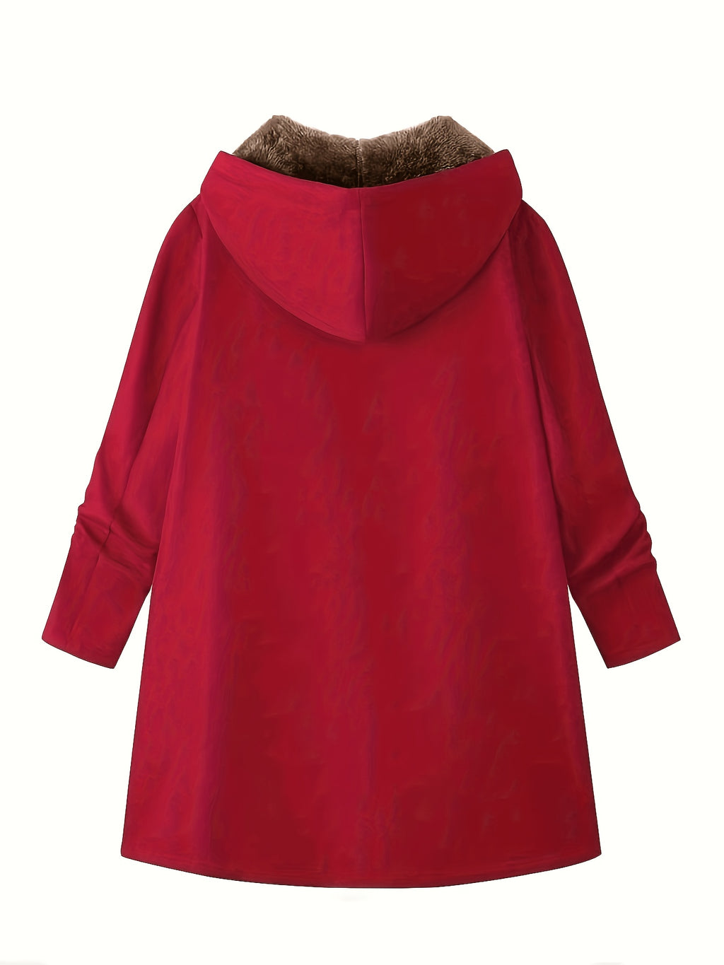 Solid Color Thermal Lined Hooded Jacket for Autumn/Winter Warmth and Casual Wear - Red
