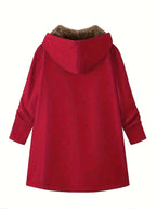 Solid Color Thermal Lined Hooded Jacket for Autumn/Winter Warmth and Casual Wear - Red