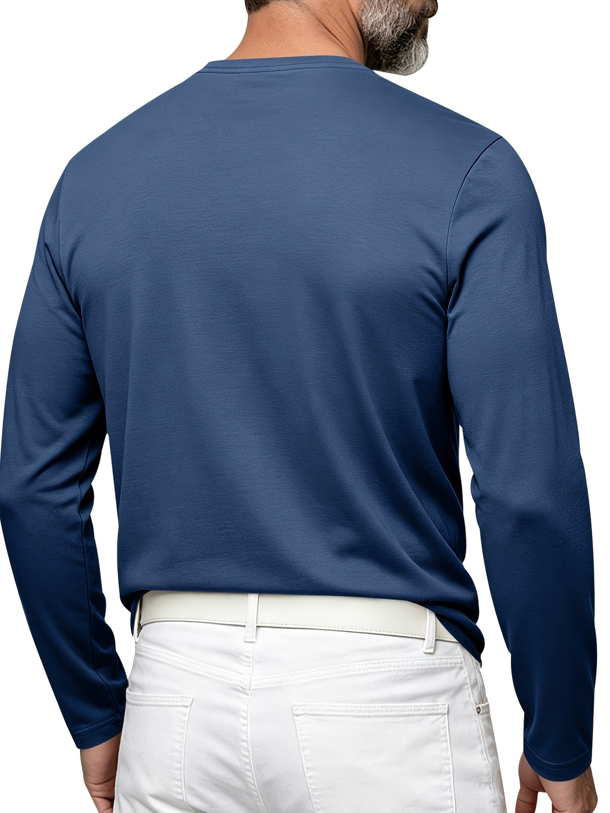 Men's Henley Neck Long Sleeve T-Shirt, Spring/Autumn Three-Button Casual Base Layer, Slim Fit Versatile Top with Left Chest Pocket - Navy Color