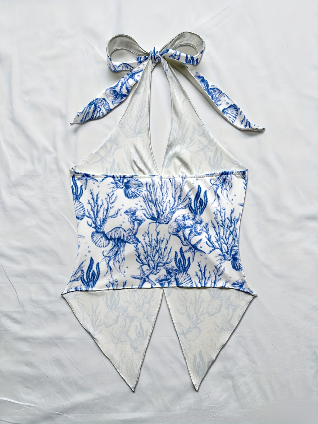 Women'S Spring/Summer Fall Boho Beach Vacation Outfits Marine Floral Leopard Print Trim Bustier Slim Fit Camisole Halter Top, Y2K Vintage Concert Outfit - Blue