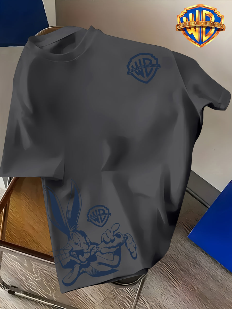 Easy WB Logo Vs. Line-Heavy Rabbit, One Easy One Complex with Layers, Breathable And Skin-Friendly Short Sleeve, Casual Fitness Sports Versatile Men'S Top - Dark Gray