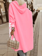 New Casual Fashion Printed Hooded Jacket, Soft -lined Mid-length Zip-up Jacket with Letter Print, Long-sleeve Outerwear for Women in Solid Colors for Autumn/winter, Comfortable Casual Attire for Women, Suitable for Indoor and Casual Outings 2A9790 - Pink Color