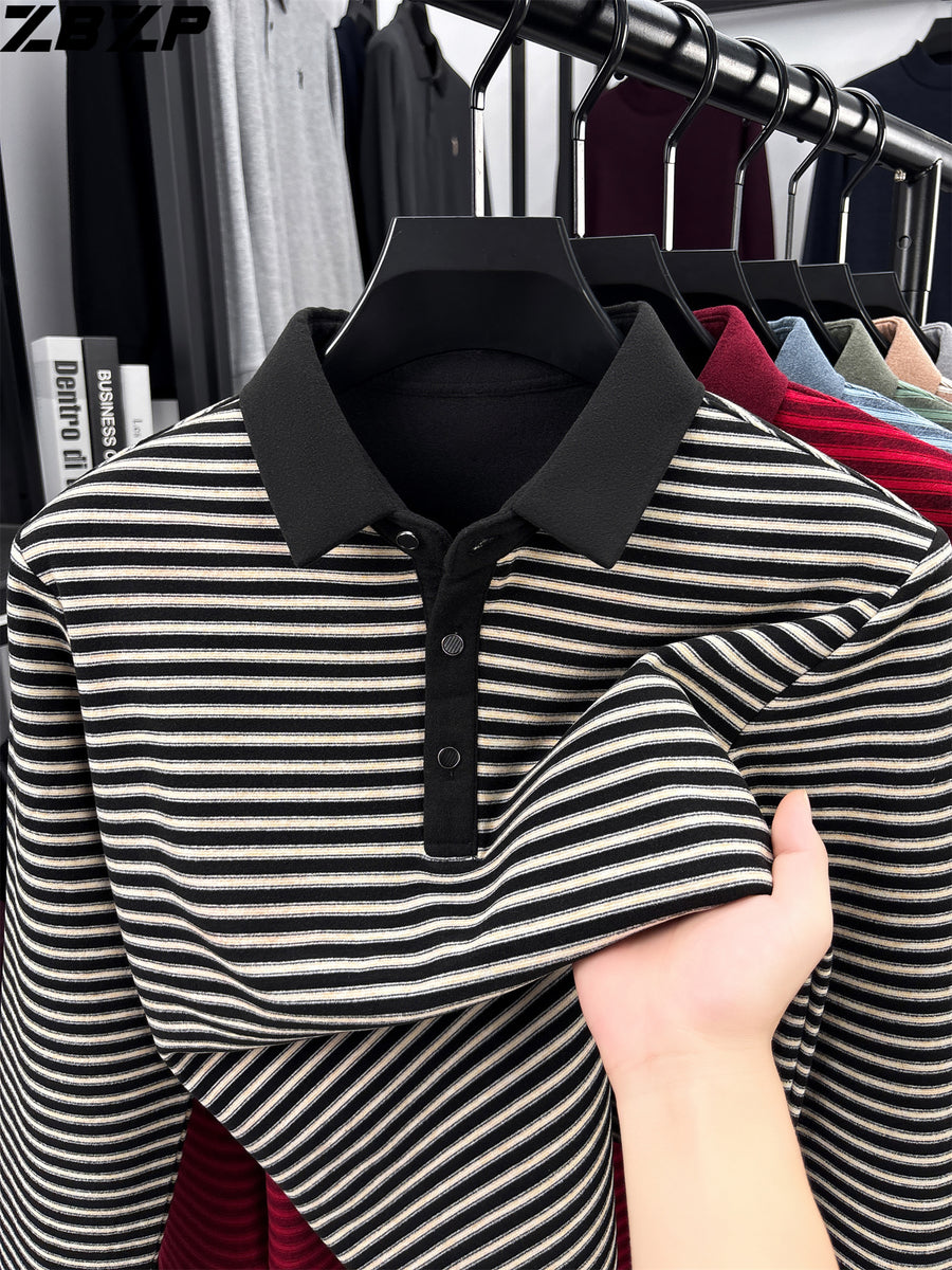 ZBZP Spring Autumn New Men'S Long Sleeve Polo Shirt Lapel Pullover Shirt Easy Business Casual High-End Breathable Long Sleeve T-Shirt Men'S Wear YF - Black