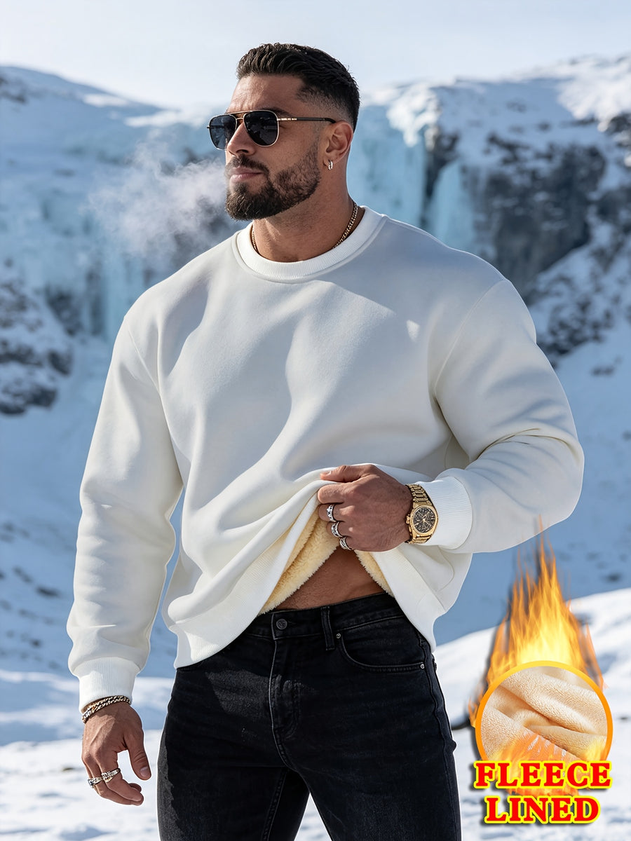 New Autumn/Winter Fashion Streetwear Style Men's Trendy Crew Neck Long Sleeve Top, Casual and Comfortable Loose-Fit Versatile Sweatshirt Jacket for Spring/Autumn - White