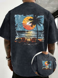 Summer New Unisex Pure T-Shirt, Skin-Friendly Comfortable Breathable Non-Sweaty, Creative Double-Sided Placement Print, Outdoor Travel Fitness Sports Versatile Short Sleeve Top - Navy Color